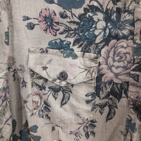 Natural Reflections Womens Floral Collared Shirt Size L Gray 100% Cotton - Picture 6 of 14